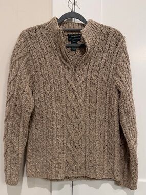RALPH LAUREN VINTAGE 90s HAND KNIT WOOL CABLE KNIT 1/4 ZIP SWEATER RARE Sz P